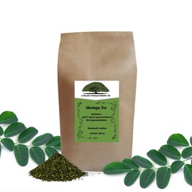 erlesene-naturprodukte Moringa Tea from Hand-Harvested, Finely Cut Moringa Leaves, Vegan & Tea-Free, 400 g