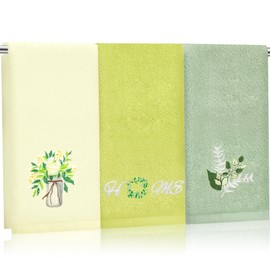 EcoUtens Hand Towels for Bathroom & Kitchen – 100% Cotton, 3 Pcs Eucalyptus Leaves Embroidered Hand Towel Set – Soft Decorative Hand Towels for Bathroom & Kitchen Decor