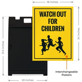 Watch Out For Children Sidewalk Sign Kit, 18x24 Inches, With A Frame Stand, Made in USA