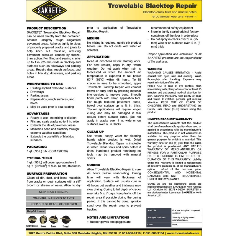 Sakrete Trowelable Blacktop Repair (Quart, 1)