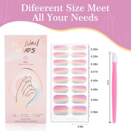 JERCLITY 2 Sheets 32pcs Semi Cured Gel Nail Strips, Gel Nail Wraps Needed LED Lamp to Cured, Ease to Use and Removal, 2 Prep Pads,1 Nail File,1 Wooden Cuticle Stick(Matte Red+Rainbow)