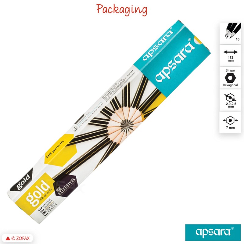 Apsara Gold 10 Wooden Pencils Eraser Sharpener Break-Resistant Lead Office