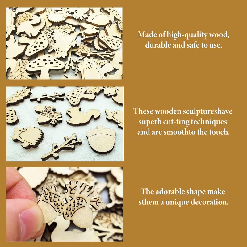 100 PCS Wooden Craft Shapes,Autumn Wooden Mushrooms, Tree Embellishment