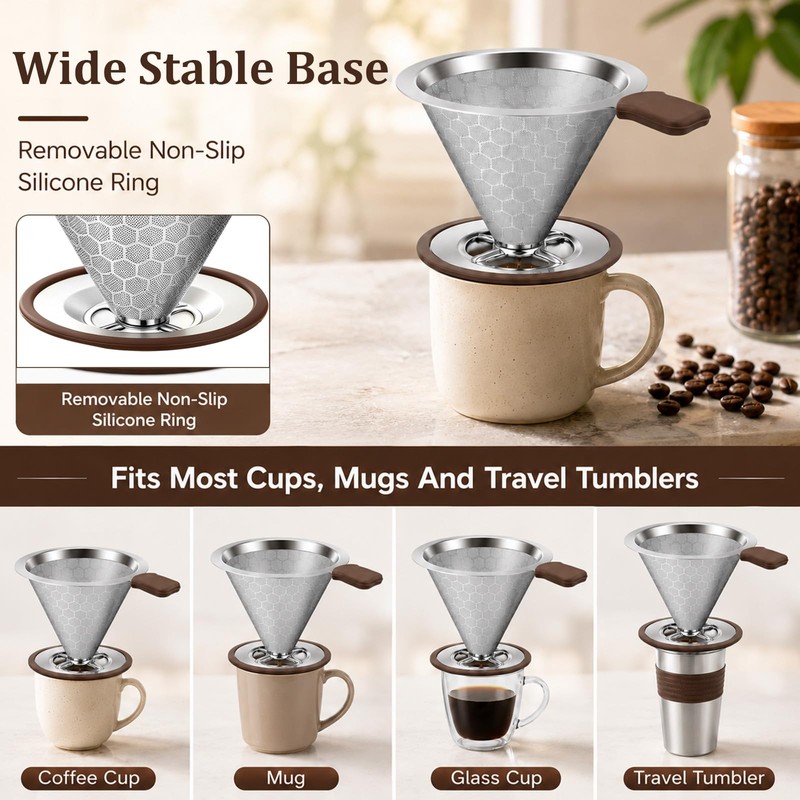Pour Over Coffee Dripper, Stainless Steel Coffee Filter 600 Mesh
