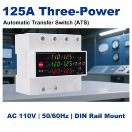 125A 110/120V Triple Power Automatic Transfer Switch,Priority Phase Selectable, Over/Under Voltage Protection, DIN Rail Mount.