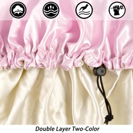 Edoneery Silk Bonnet for Sleeping Women, Ajustable Double Layer Satin Bonnet for Curly Hair(2Pcs Pink)