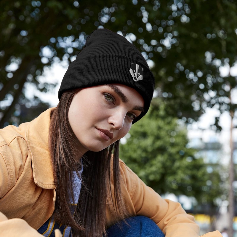 Badger Face Cute Animal Embroidered Beanie Hat Logo Men's -