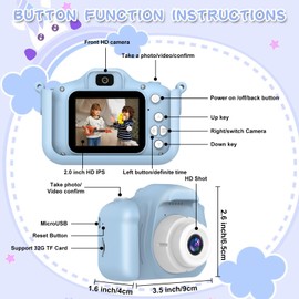Kids Camera Toy, Kids Digital Camera, 1080P HD Video Kids Selfie Camera with Cute Protective Cover, Christmas Birthday Gifts Toys for 3-12 Years Old Girls and Boys, 32G SD Card (Blue)