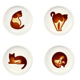 4pcs Ceramics Cat Relief Seasoning Dishes Sushi Dipping Bowl Appetizer Dessert Plate