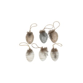 HEITMANN DECO Hanging Eggs Set of 6 Brown / Grey / White Approx. 4 cm