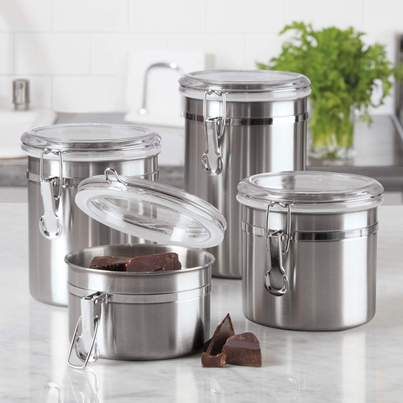 Oggi Set of 4 Stainless Steel Kitchen Canisters - Airtight