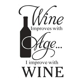 Wine Improves with Age I Improve with Wine Lovely Quote Vinyl Wall Decals, Removable Bottle Art DIY Quotes Stickers for Dining Room Livingroom Kitchen Home Decoration