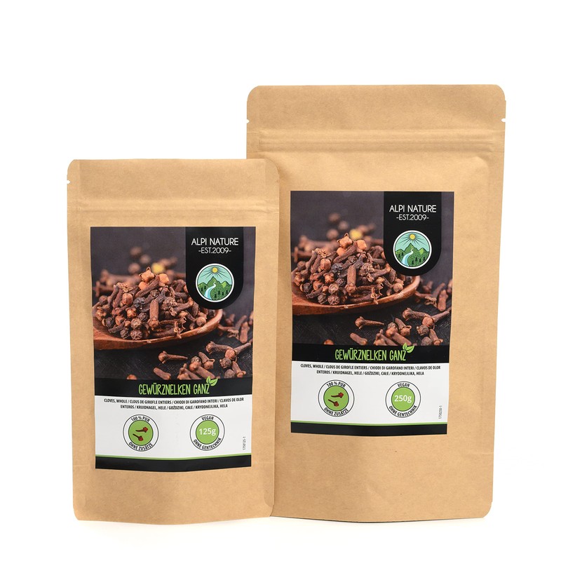 Whole cloves (125g, 4.4 oz), gently dried, 100% natural, vegan
