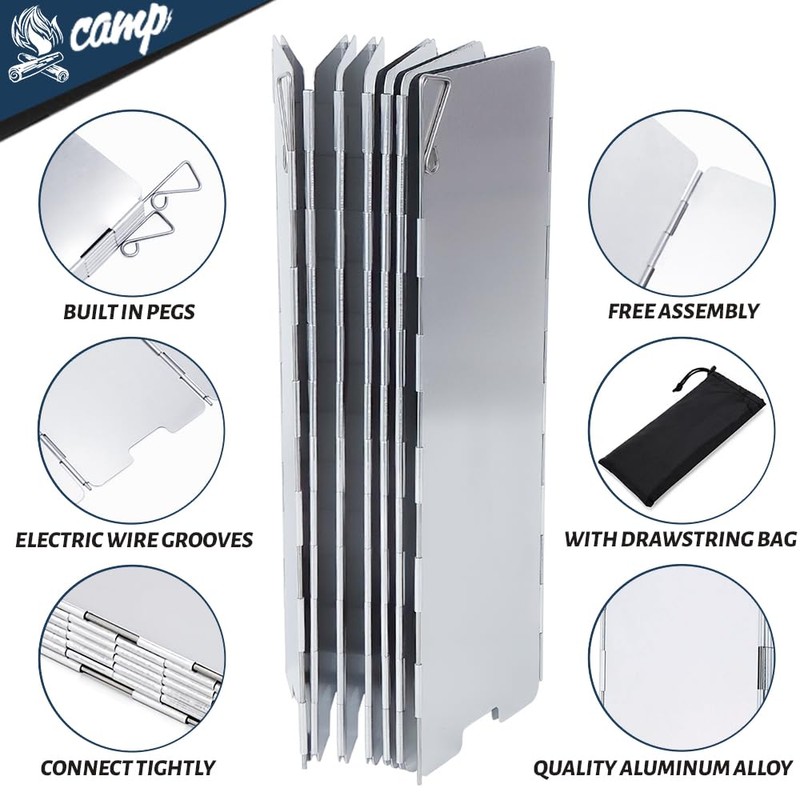 Camp Stove Windshields,12 Plates Stove Windscreen,Folding Aluminium Compact Camping Stove