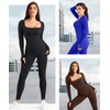 Popilush Jumpsuits for Women Long Sleeve Built-In Bra Square Neck
