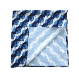 GIMIRO Men's Simulated Silk Scarf 53 x 53 cm Vintage Scarf Small Square British Style Cashew Flower Scarf, Navy Blue White Waves