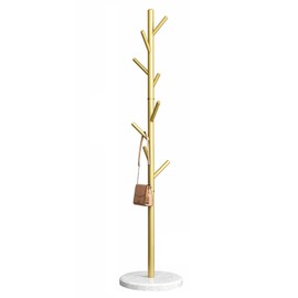 ZNMYDMT Freestanding Coat Rack with Natural Marble Base, 7 Heavy-Duty Hooks, Adjustable Height for Bedroom/Office/Hallway (Gold)