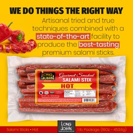 Long John Snacks Hot Dried Salami Stix – Award-Winning Blend of Herbs and Spices – Gluten-Free, Bold Flavor & High Heat – Smoked & Seasoned to Perfection - 16oz.