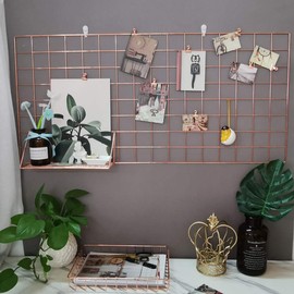 GRIDYMEN Multifunction Electroplated Bling Metal Mesh Grid Panel, Wall Photo Artwork Display and Organizer for College Dorm Living Room, Pack of 1 Pcs, 17.7" x 37.4", Rose Gold