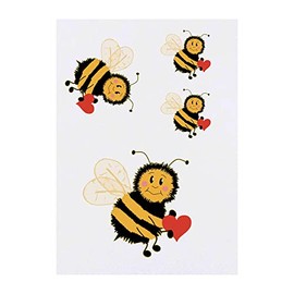 4 x 'Cartoon Bee' Temporary Tattoos - Water Resistant, Skin-Safe, Non-Toxic Transfers, Mixed Sizes (TO00058794)