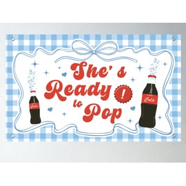 She's Ready to Pop Party Baby Shower Backdrop Party Decoration 71“ X 43" Banner Soda Shes About to Pop Decorations Red Blue Gender Reveal Photo Booth Prop