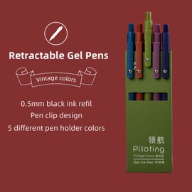 YOXMJDB Gel Pens, 5 Pcs 0.5mm Fine Point Smooth Writing Pens Japanese Cute Pens, High-End Series Black Ink Pens for Journaling Note Taking, School Office Supplies for Women Men (5 Pcs Vintage)