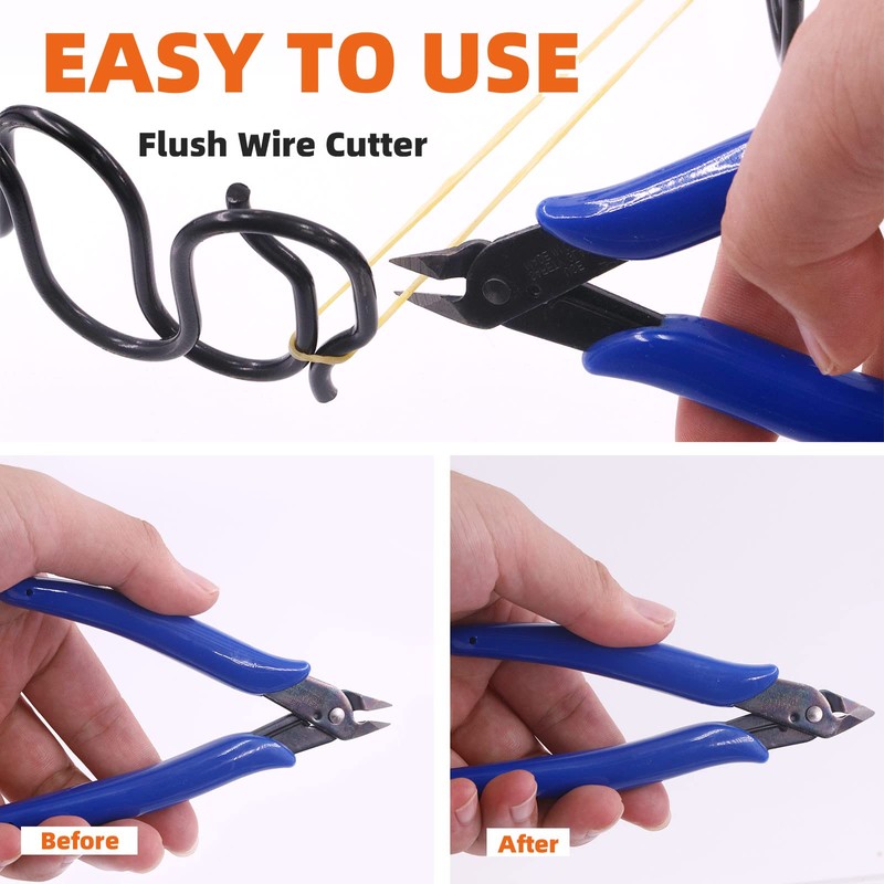 Rustark 6Pcs 5 Inch Micro Wire Flush Cutters, Precision Plastic