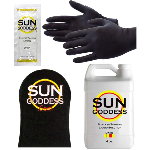 Sun Goddess - DARK - 4 oz - Spray Tan Solution - BEST COMBO DEAL: Sunless Self Spray Tan liquid Solution Best Sunless Self Spray Tanning Mitt