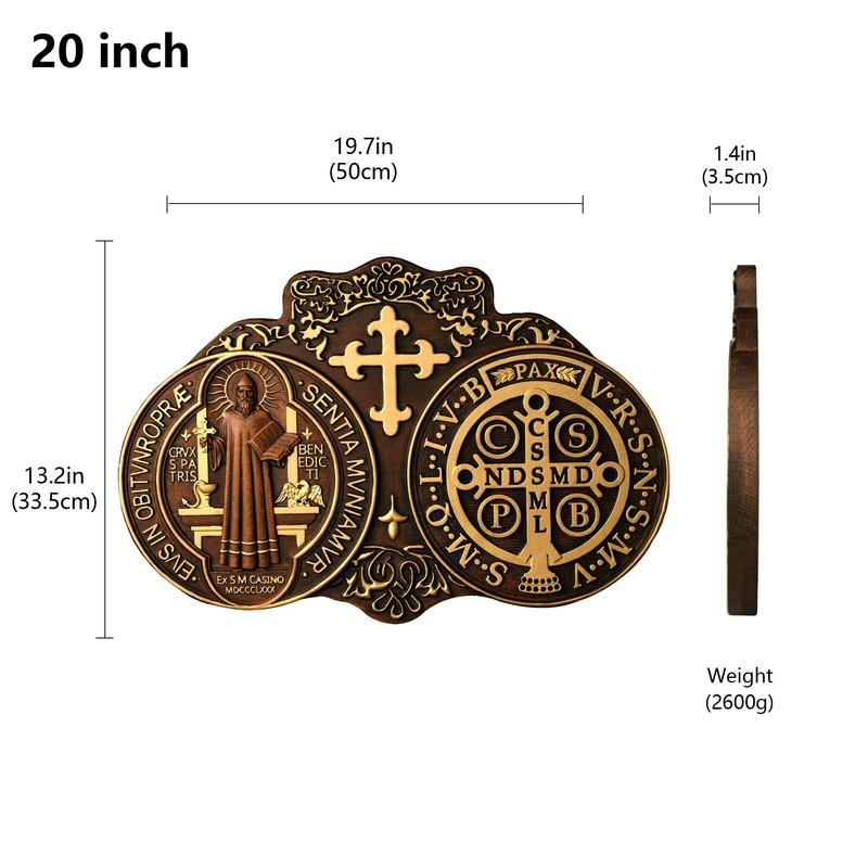 bgcarpenter Wooden Saint Benedict Plaque, St Benedict Medal Wall Decor