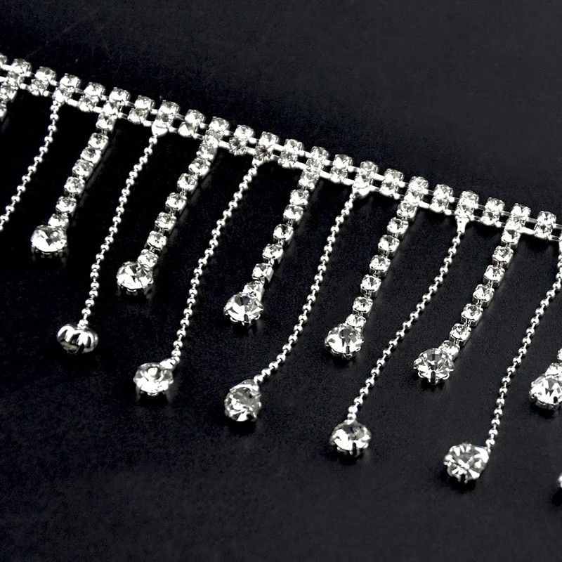 BGTXINGI 1 Yard Crystal Rhinestone Tassel Chain Diamond Tassel Close Trimming
