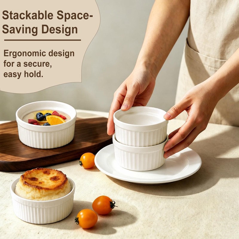 Ramekins 4 oz Oven Safe, Porcelain Creme Brulee Ramekins Pudding