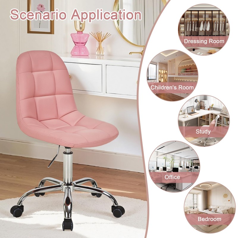 VECELO Armless Vanity Chair, PU Leather Height Adjustable Makeup Chair