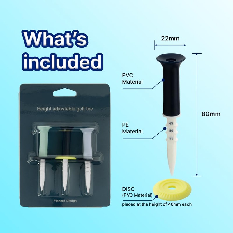 Pioneer Design Height Adjustable Golf Tees, Made of PE and