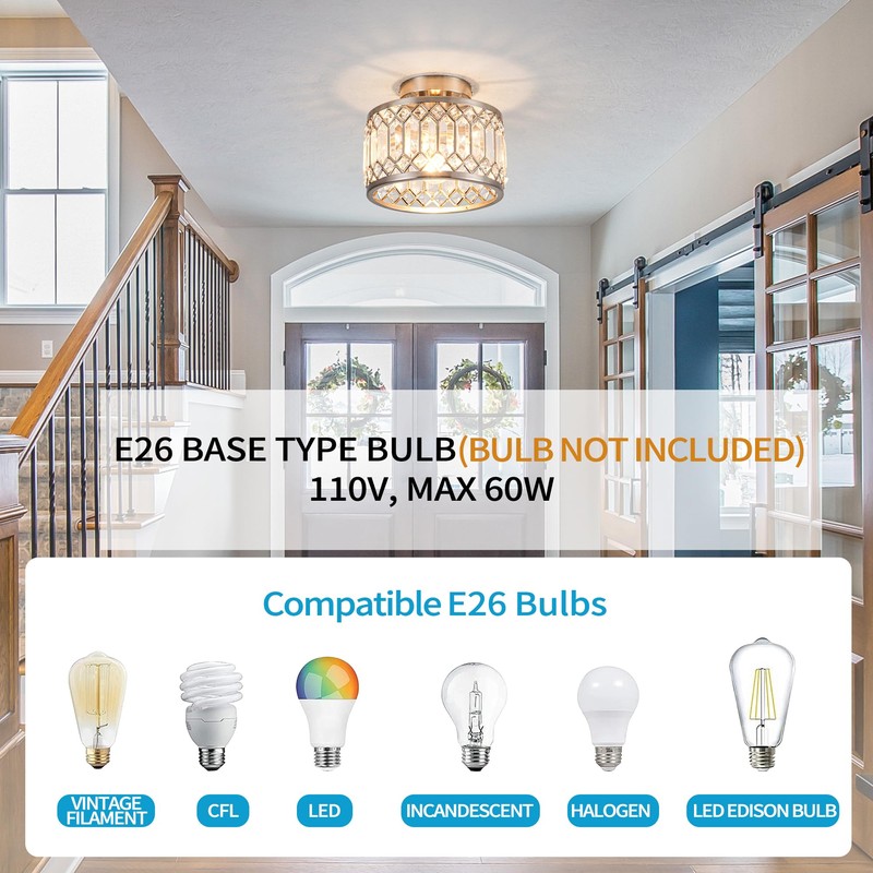 Rpzloila Crystal Ceiling Light Fixture, Modern Semi Flush Mount Ceiling