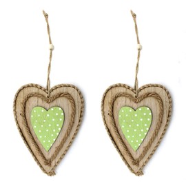 DARO DEKO Wooden Hanging Heart 28 cm Brown/Green Pack of 2
