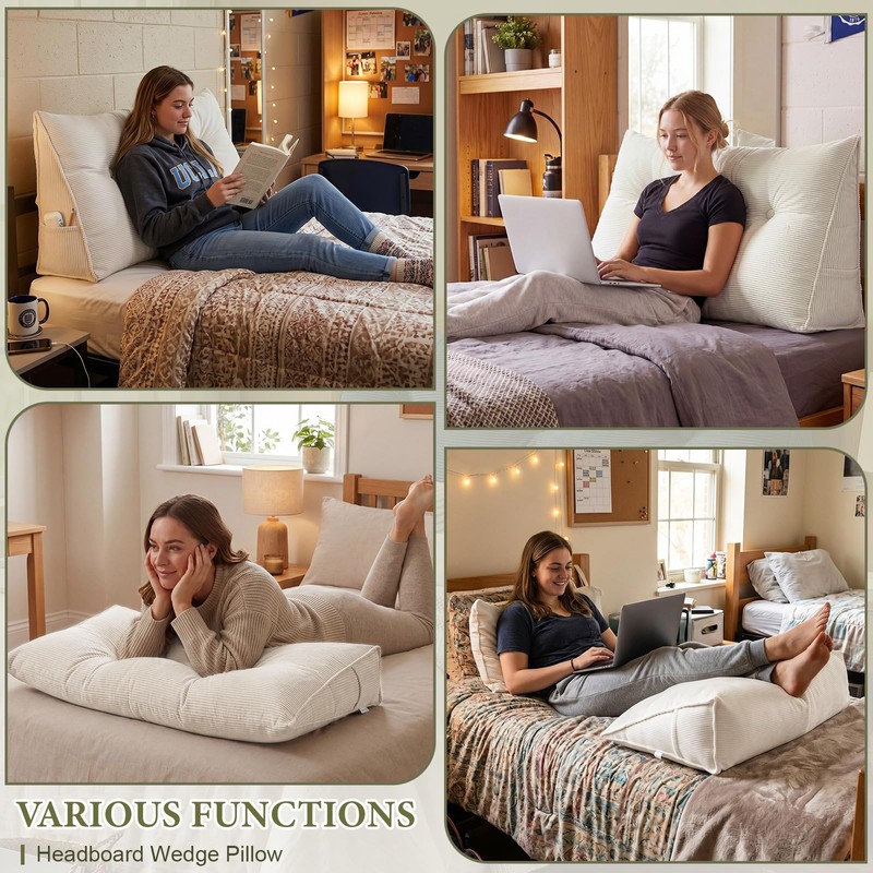 Wesiti Triangular Headboard Wedge Pillow Twin XL Dorm Bed Backrest,