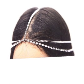 V G S Eternity Fashions Fashion Jewelry ~ Silvertone Chain with Rhinestones Head Chain Headband for Women (IHC1018-SIL)