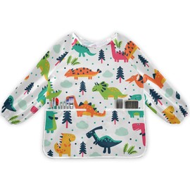 xigua Dinosaur Kids Art Smocks,Waterproof Artist Painting Aprons for For Dining, Playing, Painting for Age 2-6Years