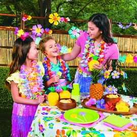 Hibiscus Print Plastic Tablecloth (1 Piece) Luau & Tropical Party Supplies, 53" x 73"