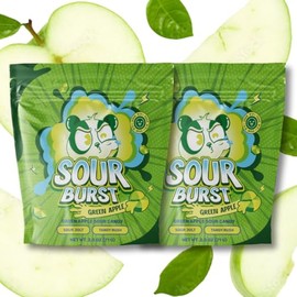 Kanpai Candy - Pack of 2 - Green Apple Sour Burst - Filled Chewy Candies - 2.5 oz. Bags By Lyza's Sweets & Treats