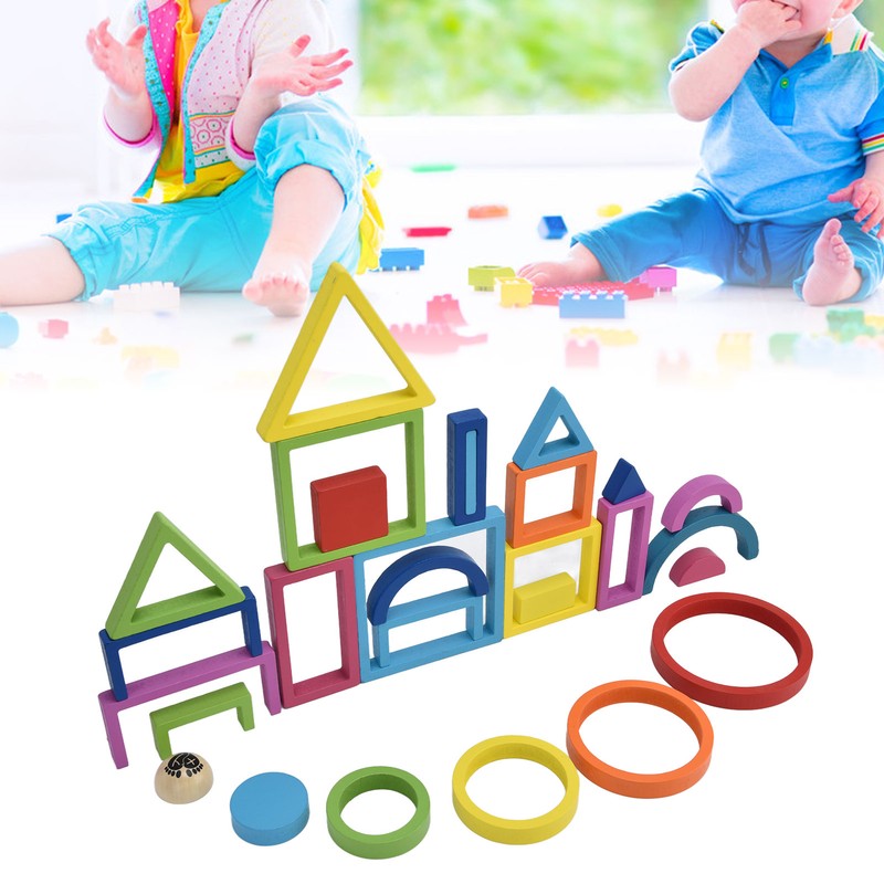 Baby Blocks Stacking Puzzle Set Colorful Wooden Building Blocks Educational