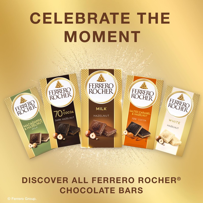 Ferrero Rocher premium chocolate bar, Milk Chocolate with Hazelnut Filling,