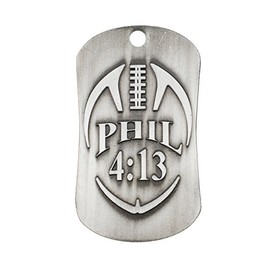 Shields of Strength Football Antique Silver Finish Dog Tag Necklace-Phil 4:13
