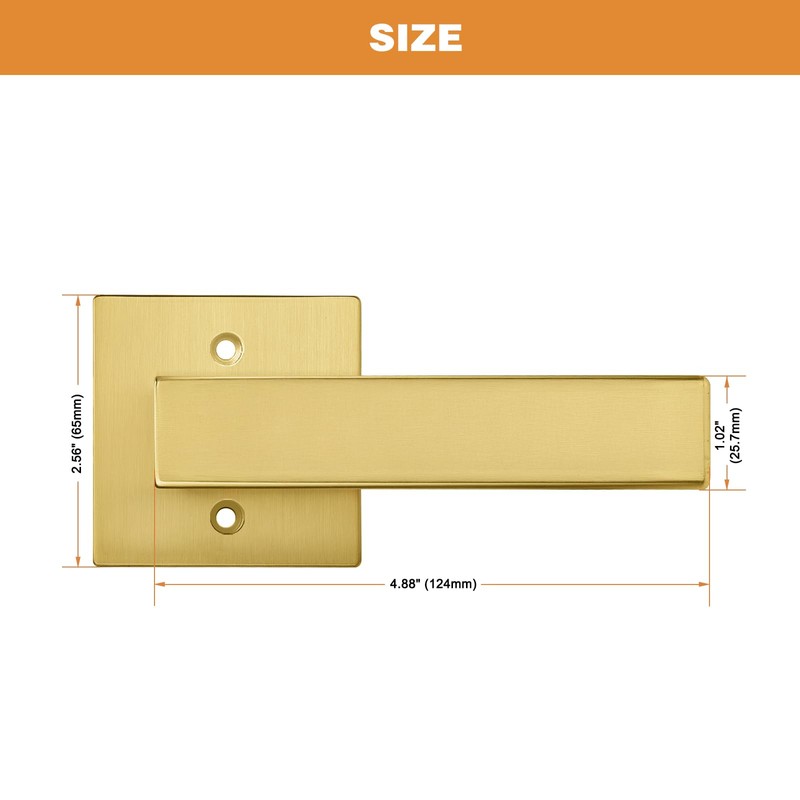 Probrico 6 Pack Inactive Square Door Lever, Single Side Gold