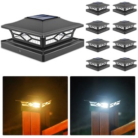 VOLISUN Solar Post Cap Lights: 8 - Pack Outdoor Deck Post Cap Lights Black for Dock Fence Waterproof 2 Color Modes,4x4/6x6 Wooden/Vinyl Posts