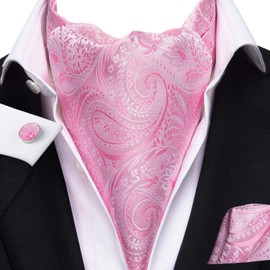 Dubulle Ascot Set for Men Silk Cravat Tie and Pocket Square Cufflinks Suit Party Prom,Pink