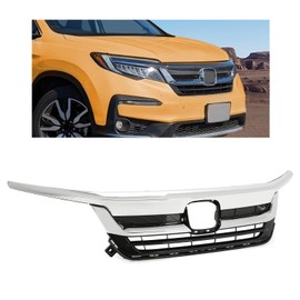 HECASA Front Grille Compatible with 2019-2022 Honda Pilot Front Grill Grille W/Chrome Trim Plastic Black+Silvery Replacemant for HO1210158 71150TG7A50