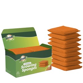 SCRUBIT Multi-Purpose Dish Scrub Sponge, Non Scratch Scouring Pads, Cleaning Sponges for pots, Dishes & Non-Stick Cookware - Pot Scrubber Sponges for Kitchen & Bathroom - 12 Pack Dish Sponge (Orange)