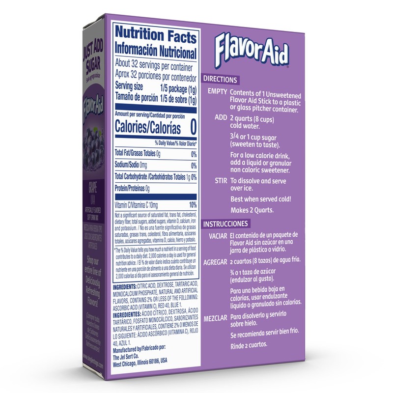 Flavor Aid Grape Unsweetened Drink Mix Pitcher Packets, 2 Quart
