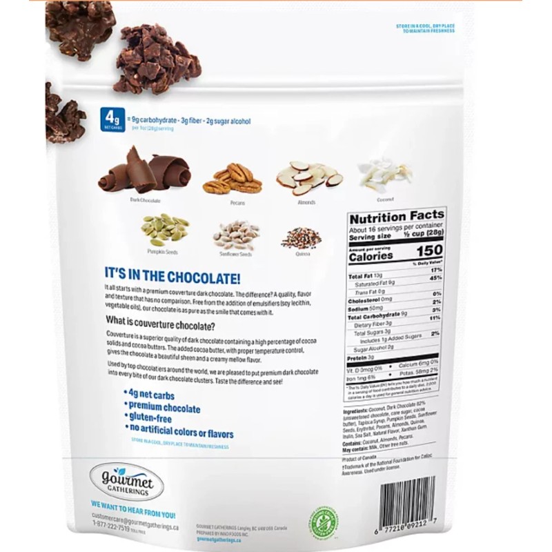 Gourmet Gatherings keto dark chocolate clusters low sugar nut snack